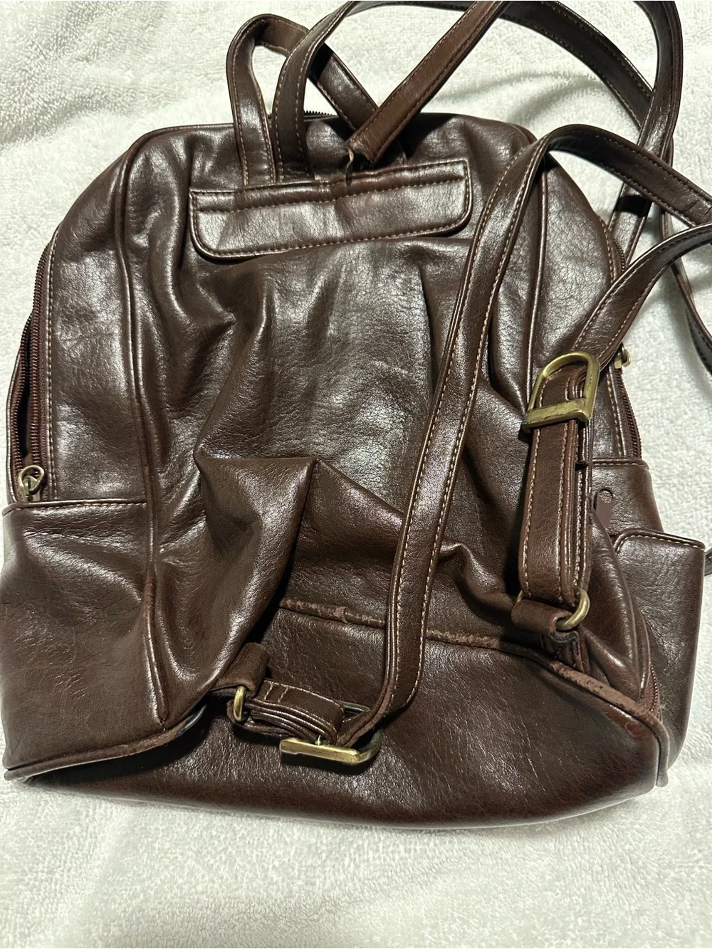 Rosetti Brown Leather Backpack Purse with Zip Detailing